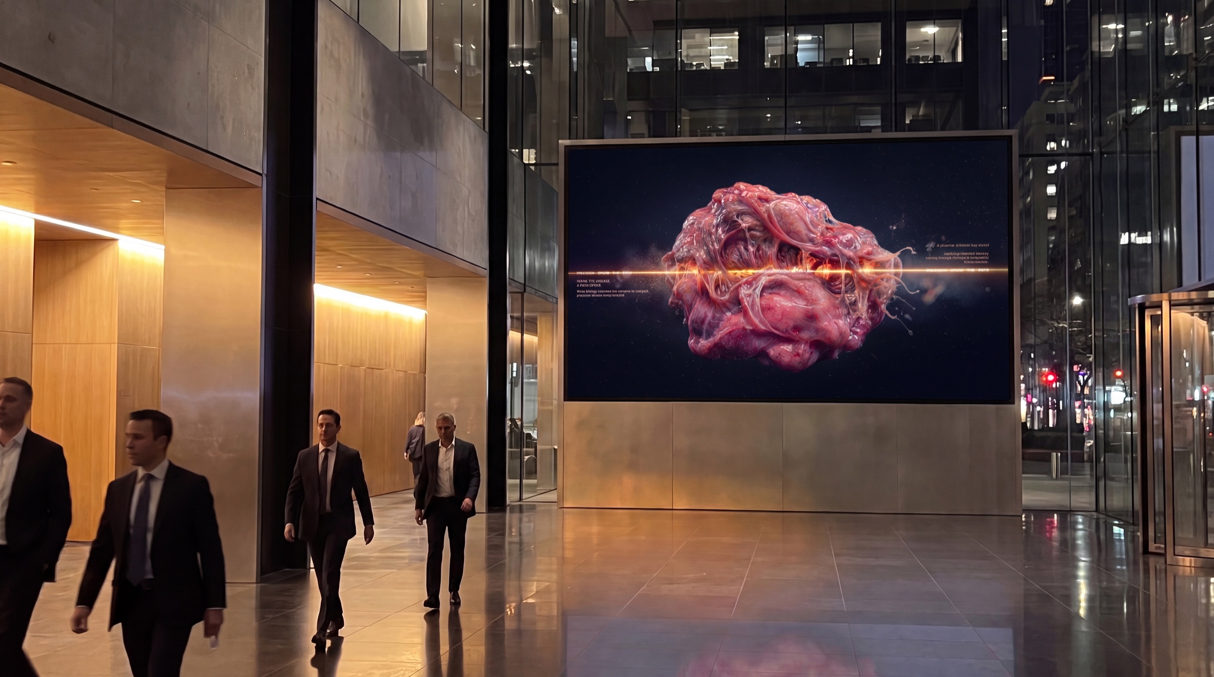 Precision Opens The Path campaign displayed in a corporate lobby